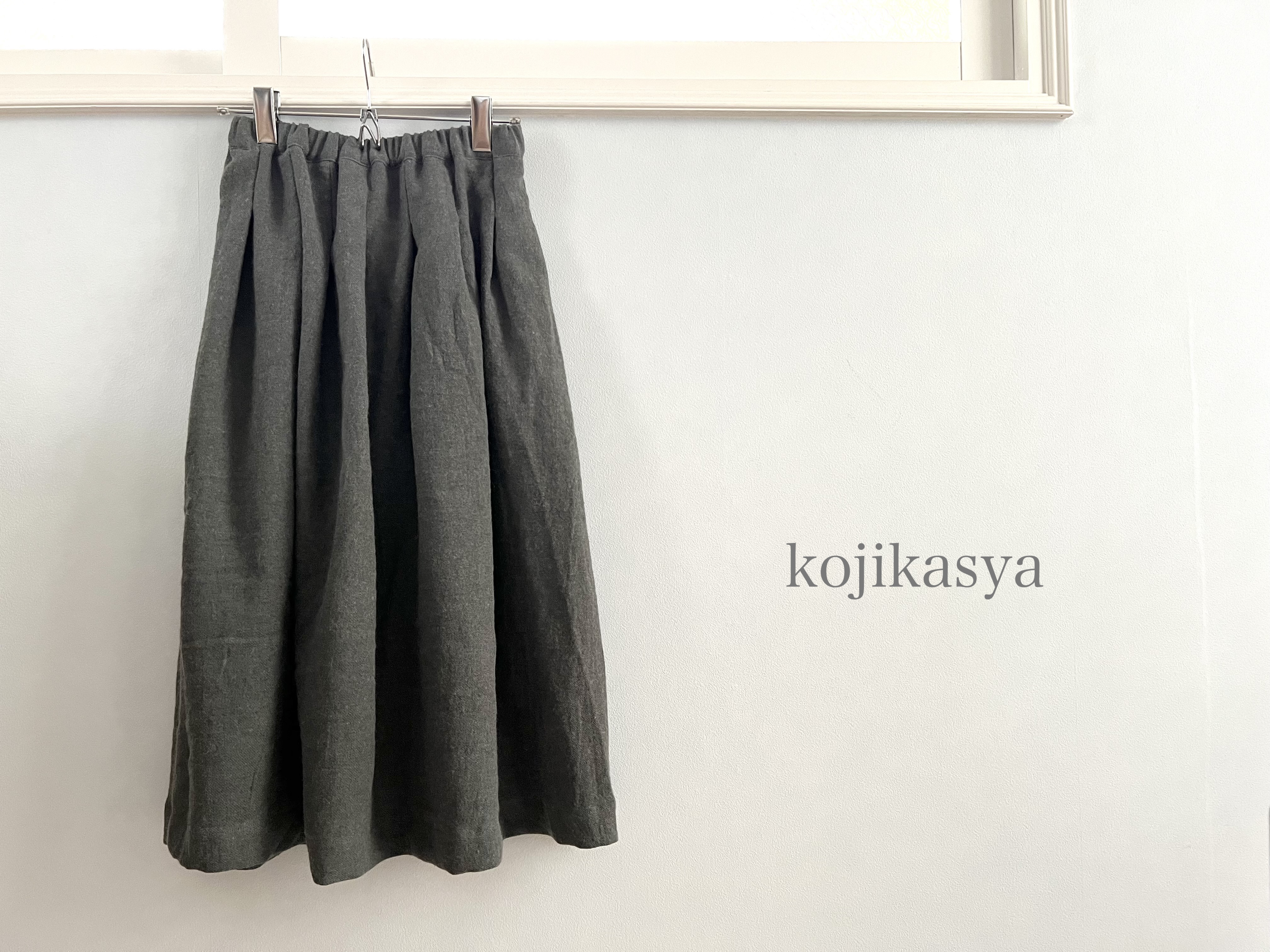 【受注製作】秋冬リネン。リネンウールのあったかスカート グレー
