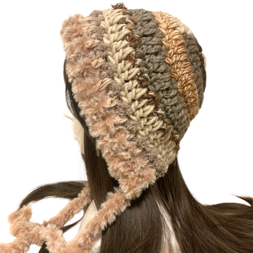 ボンネット バラクラバ ニット帽 y2kフード帽 ハンドメイド 現品限り