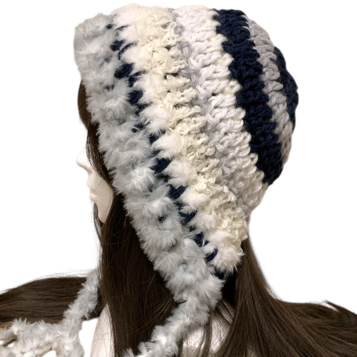 ボンネット　バラクラバ ニット帽　y2kフード帽　ハンドメイド　現品限り