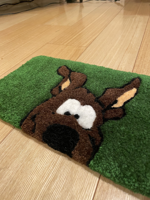 ハンドメイド 犬キャラクター風 ミニラグ 玄関マット タフティング