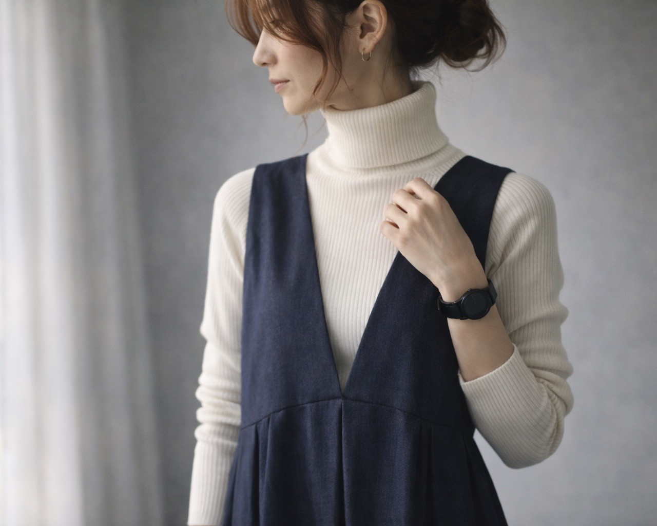 【サイズSM-LL】後ろ姿が綺麗な岡山県児島デニムワンピース／くったり8オンスソフトデニムジャンパースカート／インディゴ
