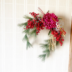 即日配送【赤椿】紅白水引きのシンプルな正月飾り 玄関飾り しめ縄飾り
