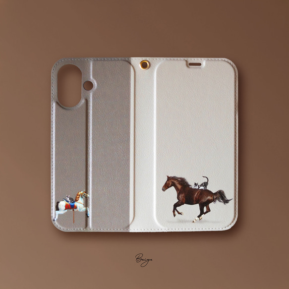 馬和貓雙色皮夾手機殼 iPhone 手機殼 智慧型手機殼 iPhone 17+ 安卓貓 第3張的照片
