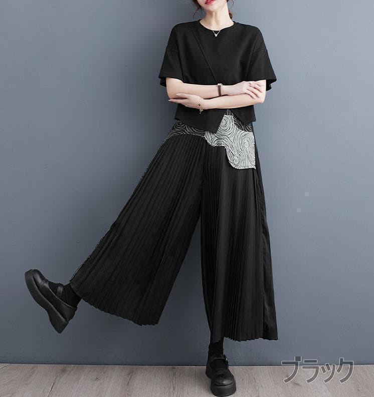 大きいサイズ レディース パンツ　ガウチョ　ワイド　プリーツ　春夏 秋 新品