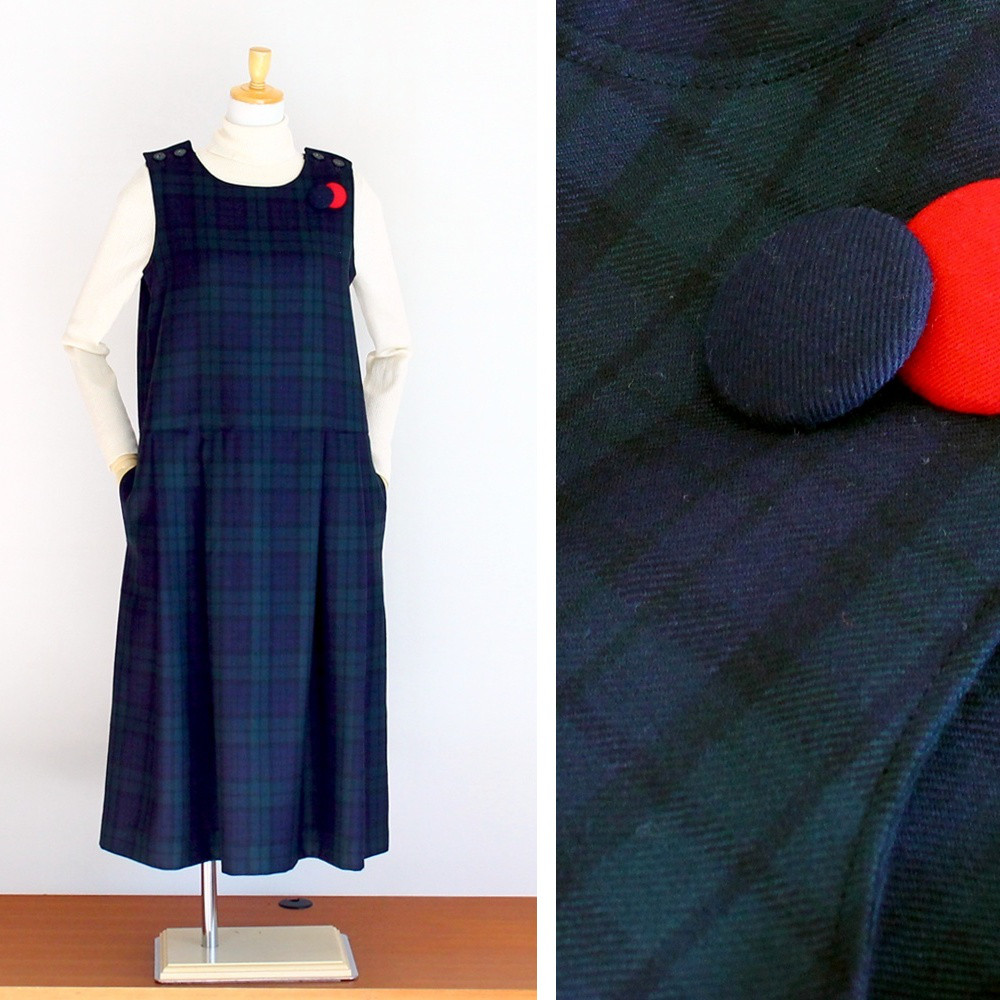 c_o_c_o_r_o　ブラックウォッチ尾州ウール（ウールビエラ）タックスカートジャンパースカート