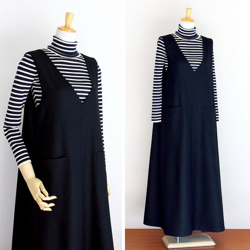 BISHOOLビシュールウールジャンパースカートワンピース袴スカートブラック黒 c_o_c_o_r_o BISHUウールビエラ（黒）ロングジャンパースカート