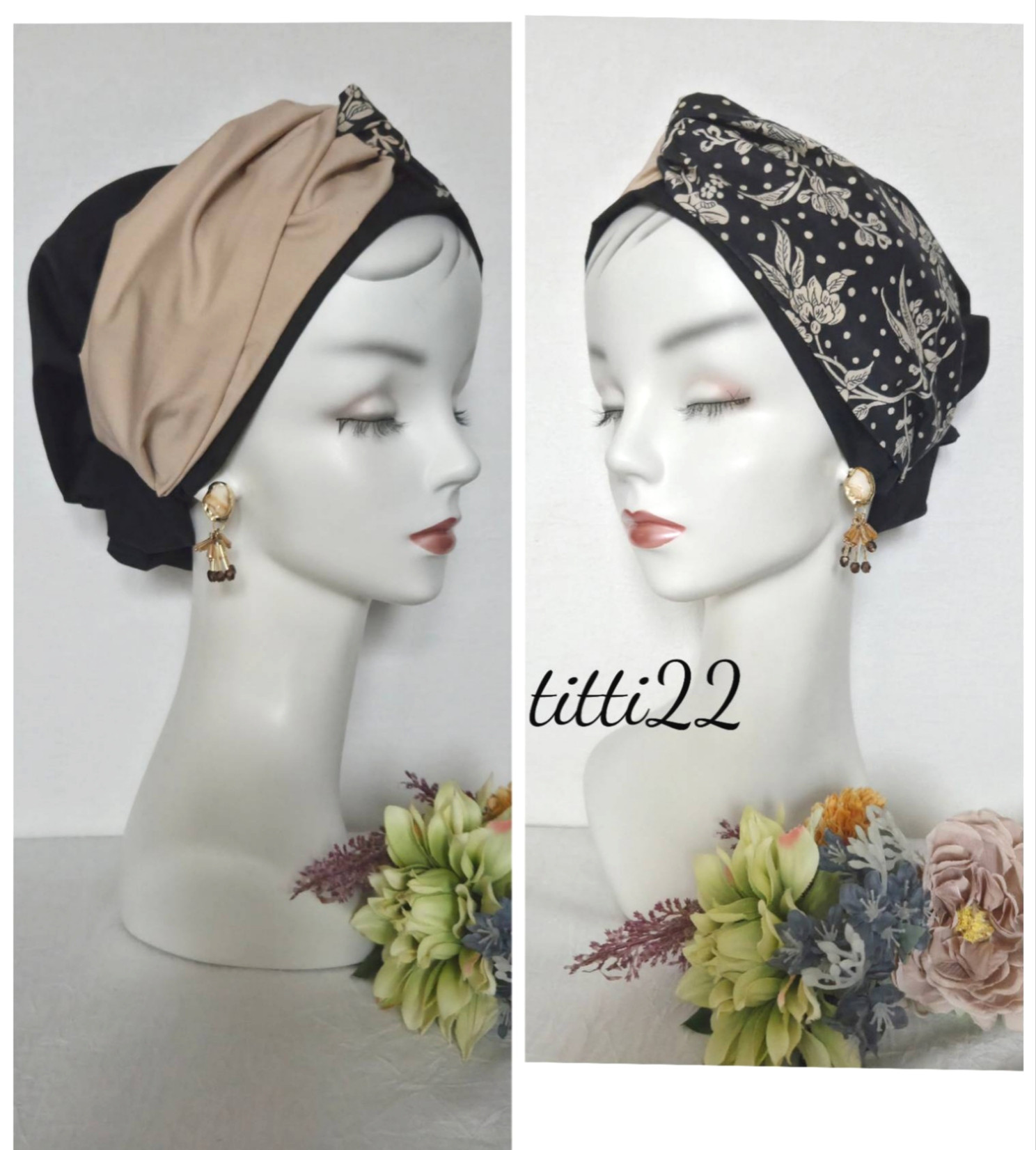 new 【リバティ帽子にもなるヘアターバン　医療用帽子　調理帽子】医療用ケアキャップ　ケアキャップ