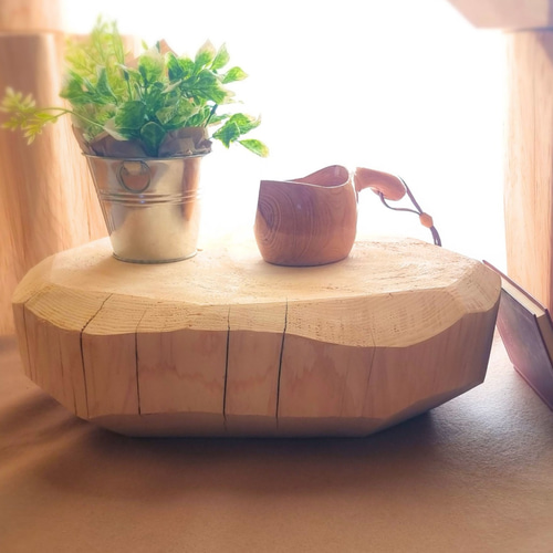 天然アロマ 末広がり 切株テーブル・無垢無塗装・オーガニック 特大 天然アロマ 東濃ひのき テーブル 飾り台 無垢無塗装 オーガニック 特大
