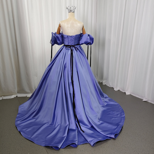 送料無料！パーティードレス ビスチェドレス パープル ハンドドレープ