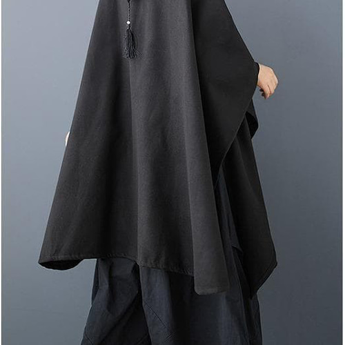 新品 大きいサイズ ゆったり ケープコート ポンチョ フード 黒 秋冬 g