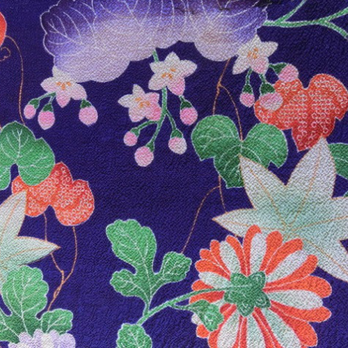 古布＊正絹縮緬＊菊・蔦・桐の花＊35x120cm・美品＊はぎれ