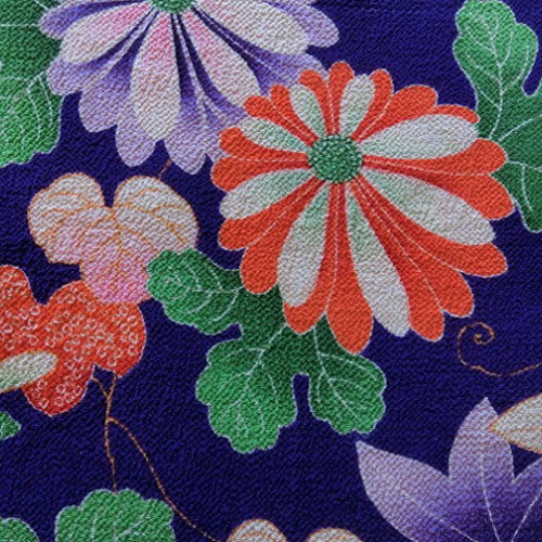 古布＊正絹縮緬＊菊・蔦・桐の花＊35x120cm・美品＊はぎれ