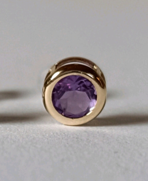 宝石質アメジスト 5mm 14kgfピアス 片耳売り ピアス（スタッド・一粒