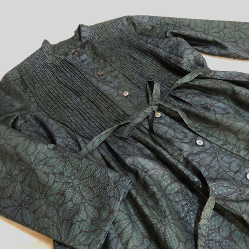 大島紬のピンタックワンピース シャツワンピース 着物リメイク