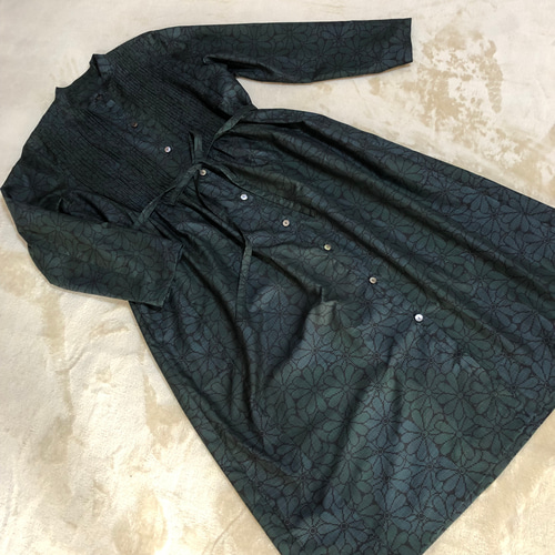 大島紬のピンタックワンピース シャツワンピース 着物リメイク