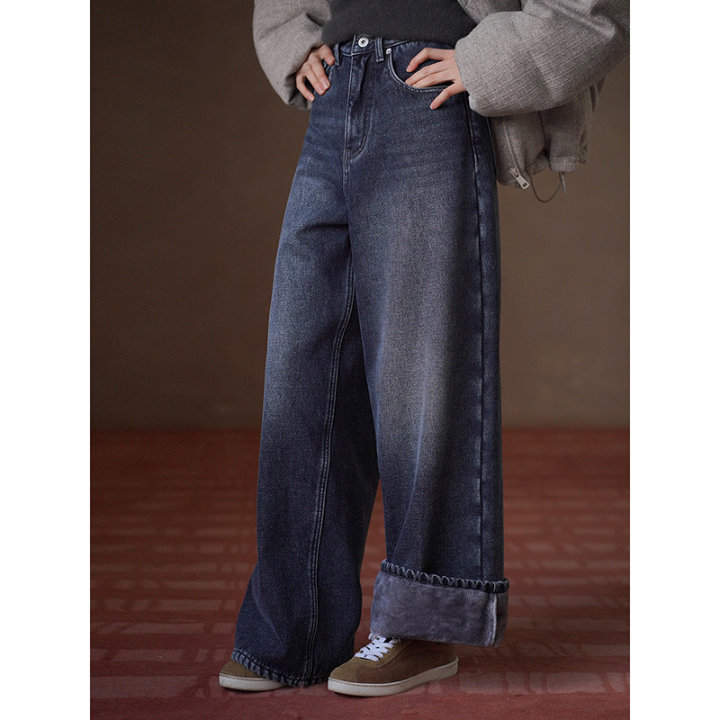 絶妙なレトロウォッシュ とっておきの一品 上質ボア裏地のスリミングワイドジーンズ#906