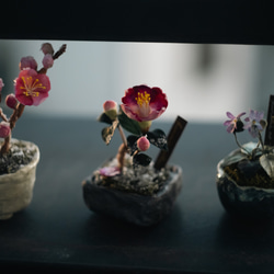 布花 冬ツバキ の 豆盆栽 四角鉢 アートフラワー くるみのこにわ 通販