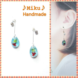 No.1612-D シマエナガ☆水彩画風☆レジン☆ピアス・イヤリング ピアス