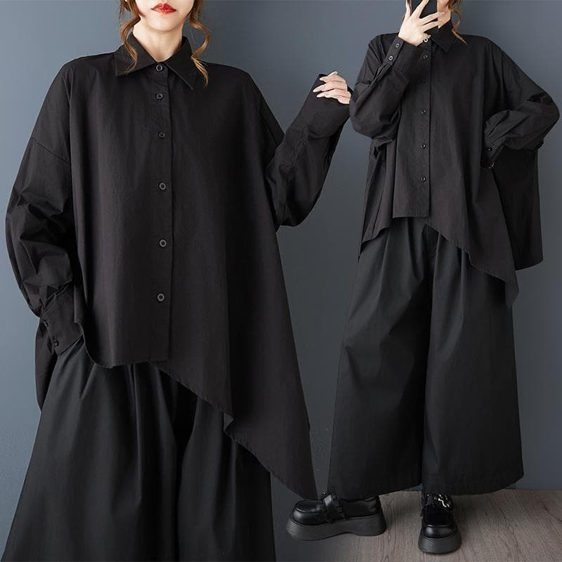 新品 大きいサイズ ゆったり アシメ シャツ チュニック 黒 春秋冬　トップスk