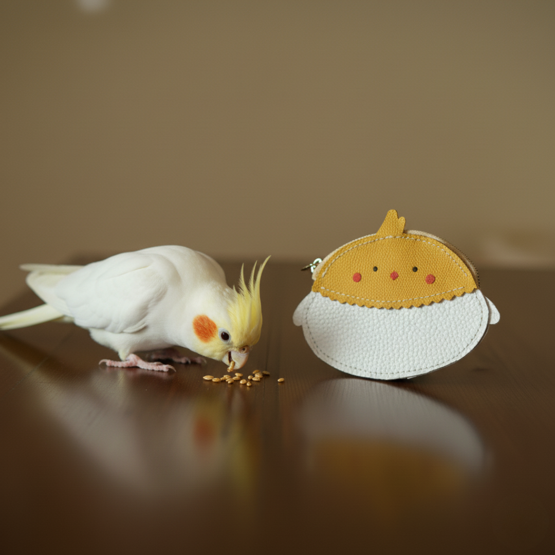 ちょこんと佇む愛嬌。 オカメインコのレザーファスナーウォレット｜オーダー対応レザー小物