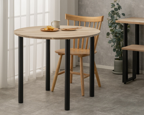 天然木】アカシア無垢風ラウンドカフェテーブル｜天然木×アイアン脚