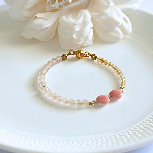 ハンドメイド 多色天然石ブレスレット 北海道稲倉産ロードクロサイト ブレスレット 12mm玉 水晶さざれ石