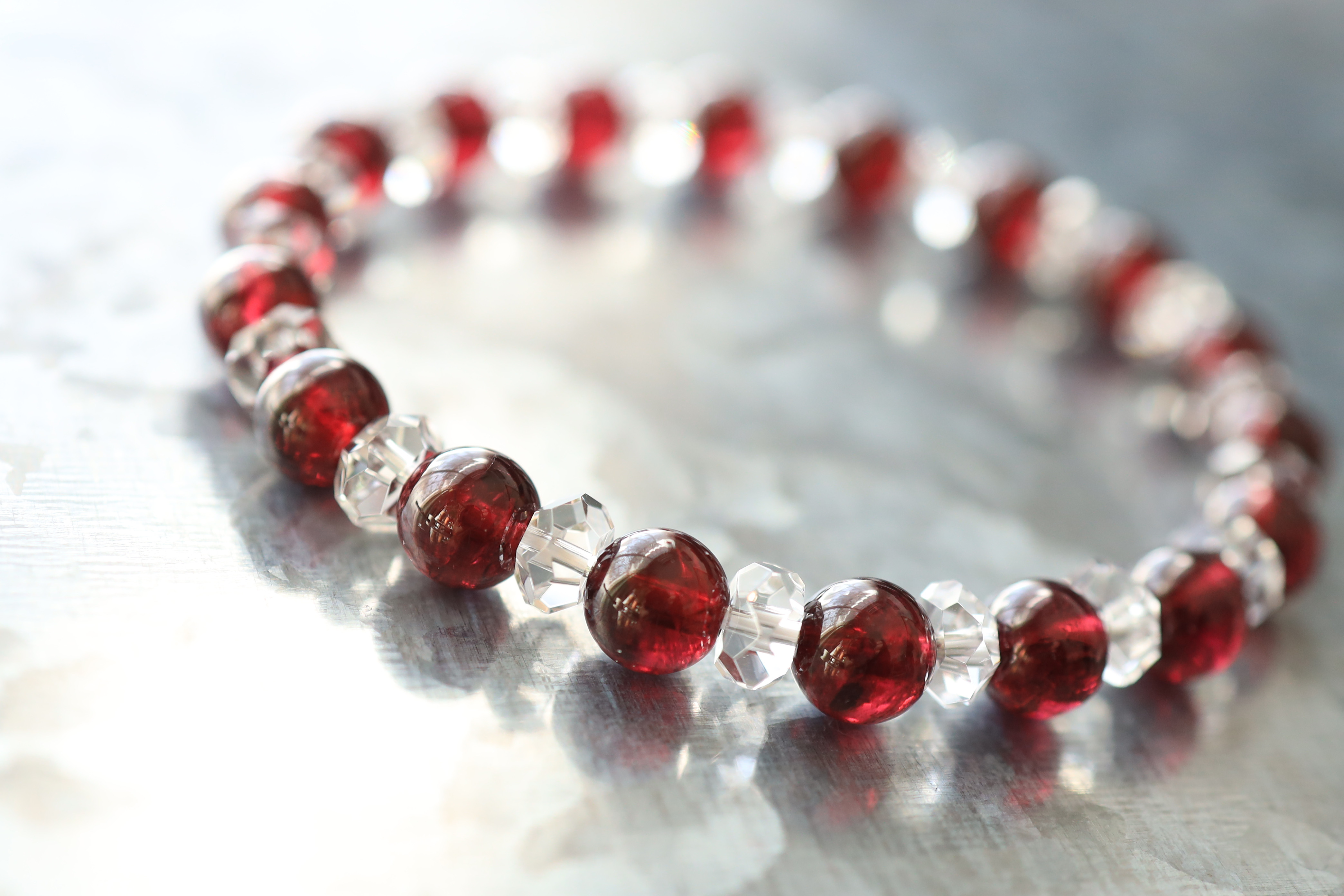 …☆スーパープレミアムブレス☆ロードライトガーネット：7ミリ＆水晶☆…☆天然石ブレスレット☆…