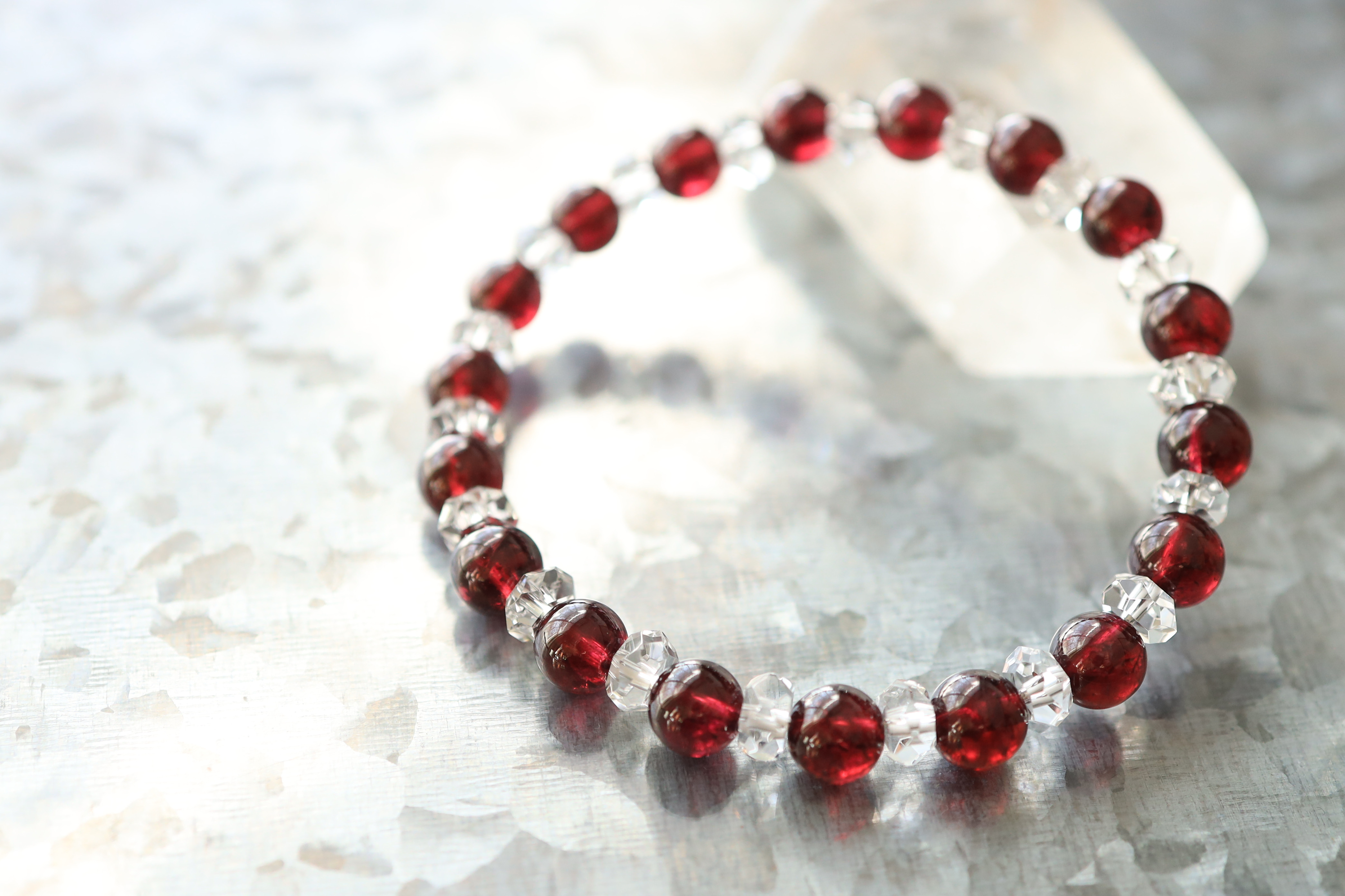 …☆スーパープレミアムブレス☆ロードライトガーネット：7ミリ＆水晶☆…☆天然石ブレスレット☆…