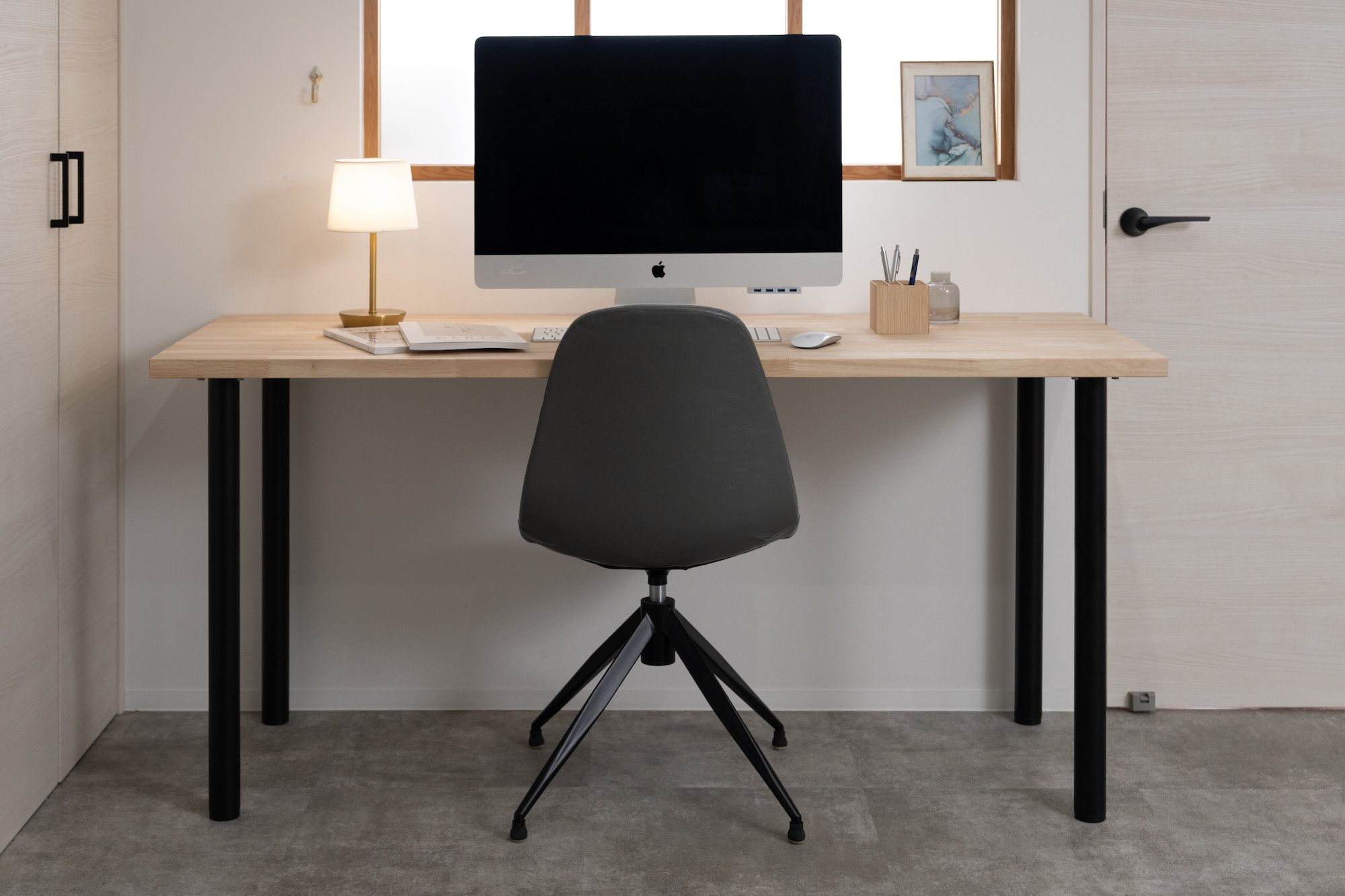 【天然木】ゴムの木ワークテーブル 4本脚｜シンプルで丈夫なデスク