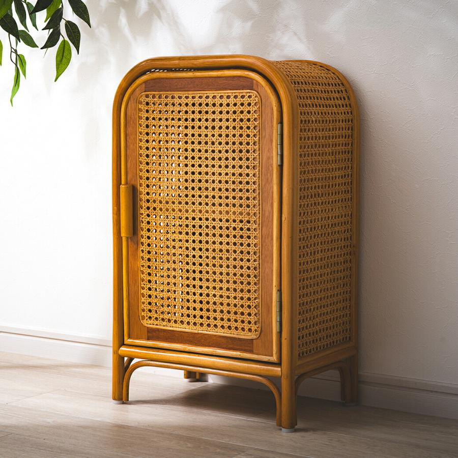 天然ラタン かごめ編みキャビネット