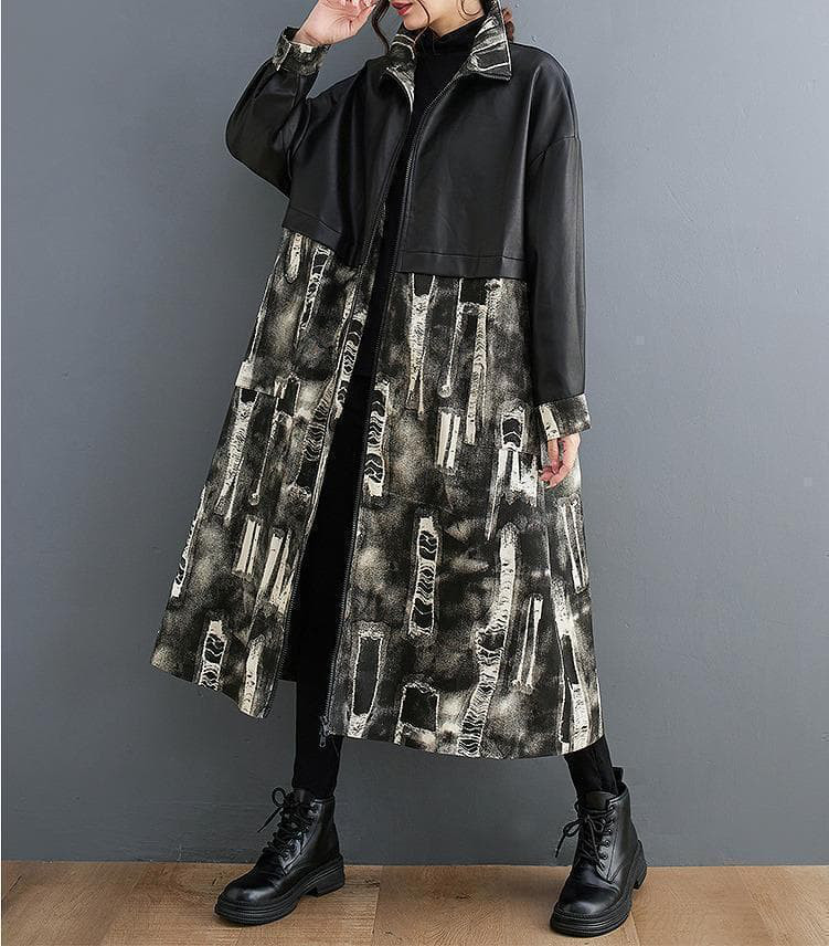 大きいサイズ 新品 秋冬 PUレザー ゆったり ロング ブルゾン 黒 ドルマンｇ