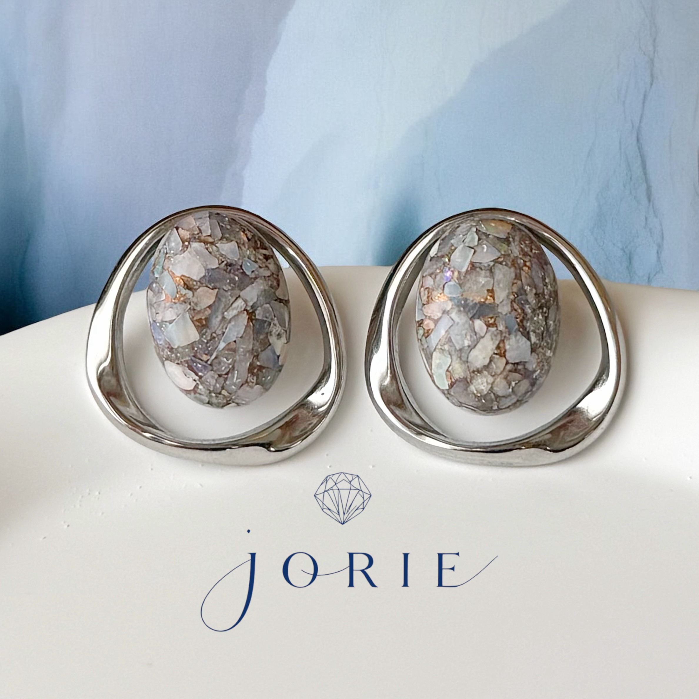 【JORIE】大人の大ぶり耳飾り　大粒コッパーオパールピアス　イヤリング　サージカルステンレス