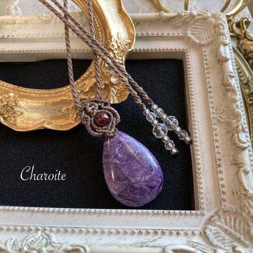 チャロアイト（ライトカラー） マクラメ編みネックレス 金属アレルギー