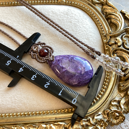 チャロアイト（ライトカラー） マクラメ編みネックレス 金属アレルギー