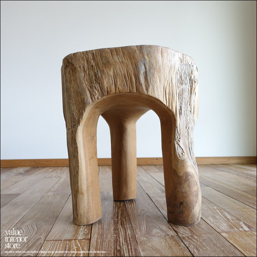チーク無垢材 削り出しスツールTrin イス プリミティブチェア 丸太