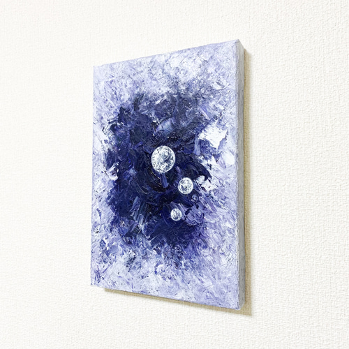 油彩画『碧瞳吉兆』原画 一点物 開運アート インテリア 原画 油絵 兆し 光のアート 抽象画 SM/サムホール ネイビー×ブルー