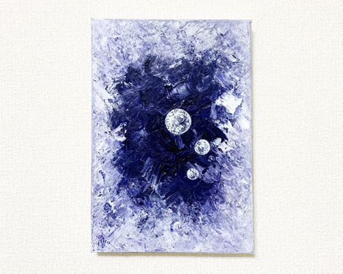 無限と無　絵　絵画　原画　油絵　雑貨 命　宇宙　抽象画　モダン　インテリア 原画 油絵 兆し 光のアート 抽象画 SM/サムホール ネイビー×ブルー