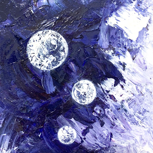 油彩画『碧瞳吉兆』原画 一点物 開運アート インテリア 原画 油絵 兆し 光のアート 抽象画 SM/サムホール ネイビー×ブルー