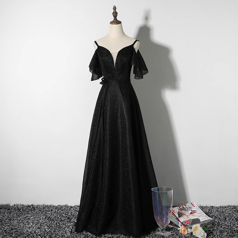 パーティードレス 黒 プリンセス シンプル 韓国風 高級感 パーティー 誕生日 前撮り 二次会 お呼ばれ AK625