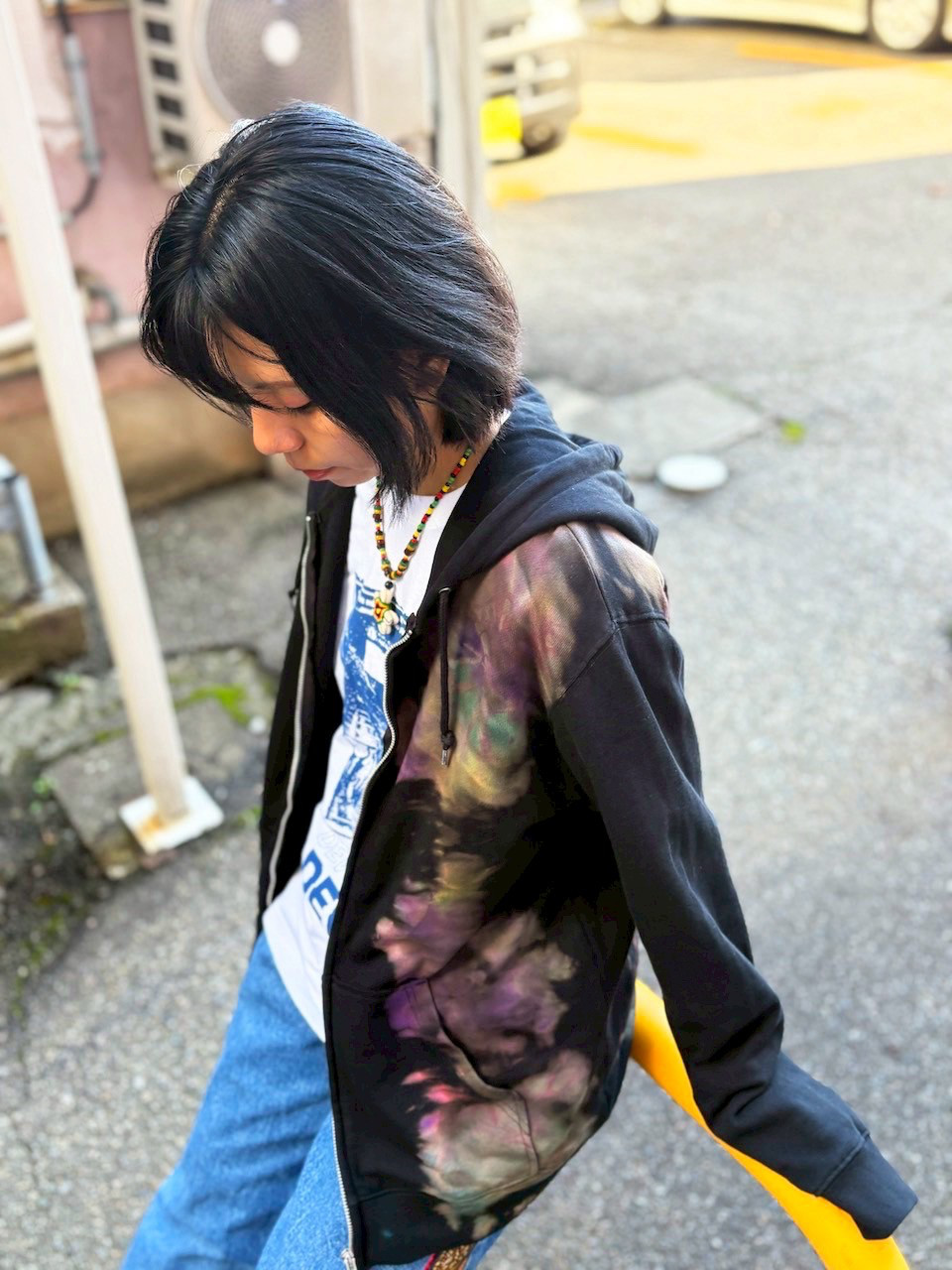 タイダイ ジップアップ フーディ ブラック×カラフル XLサイズ HD25-25