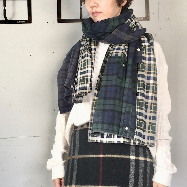秋冬春まで使える＊グリーン系パッチワーク大判ストール【1点物】
