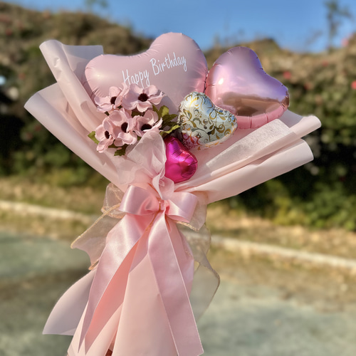 フラワーバルーンブーケ ピンク｜名入れ可｜誕生日・発表会・結婚祝い