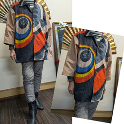 鯉のぼり(木綿)(手書き金太郎柄)の柿渋染めワンピース 古布リメイク