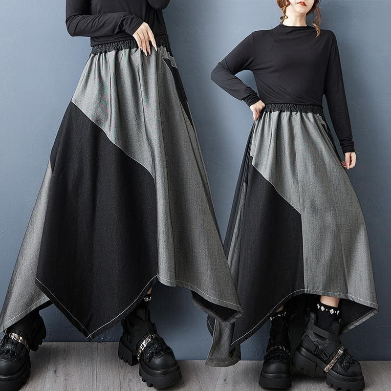 大きいサイズ 新品スカート黒ロング丈 アシメ バイカラー 秋冬レディースe 4,904円