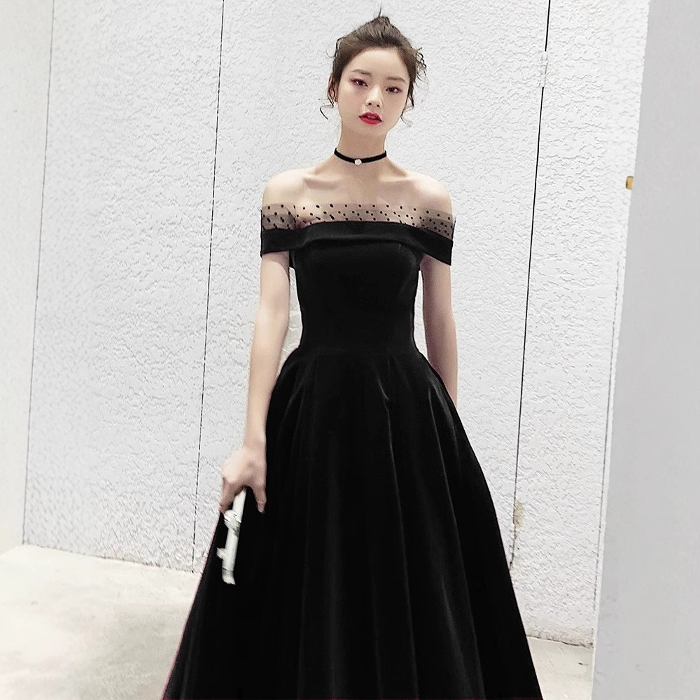 パーティードレス 黒 白 オフショルダー シンプル 高級感 誕生日 成人式 演奏会 前撮り 二次会 お呼ばれ AK647