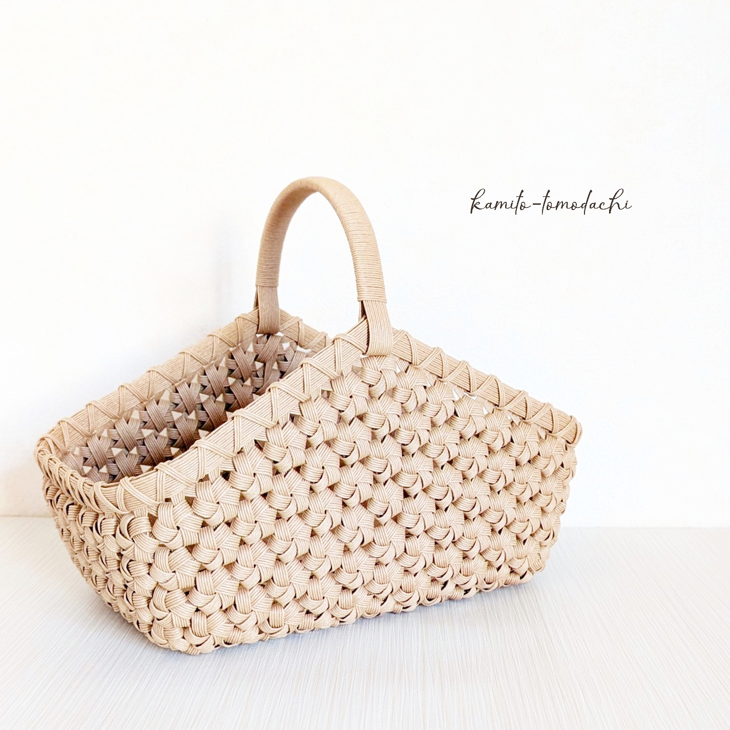 【Creema限定】ワンハンドル 花編みバスケット ビスケット
