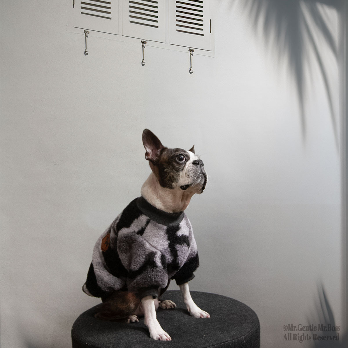 カモフラージュ柄ベアボアフリース☆Pullover☆モノトーン　犬服　防寒服