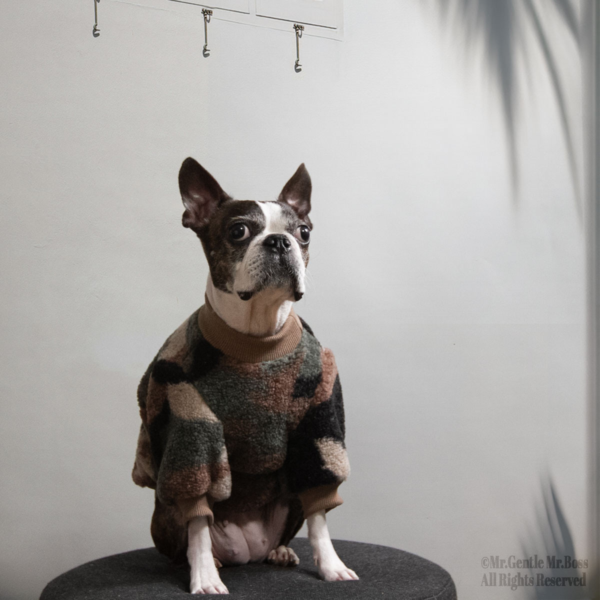 カモフラージュ柄ベアボアフリース☆Pullover☆ディープグリーン　犬服　防寒服