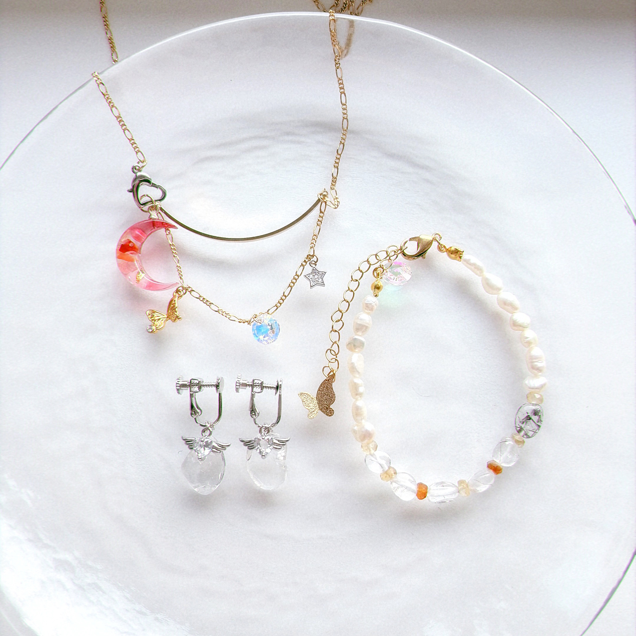 【HAPPY BAG】天然石ネックレス・ブレスレット・ピアス/イヤリングのセット