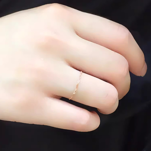 K14K14PGチェーンリング14金PGゴールド指輪 幅1mm つけっぱなしOK